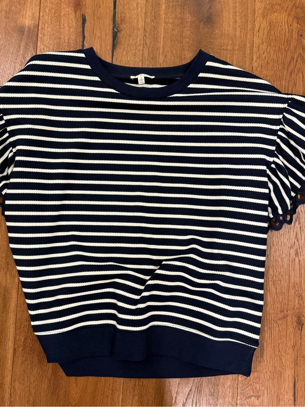 JODIFL Navy and White Striped Short Sleeve Knit Top